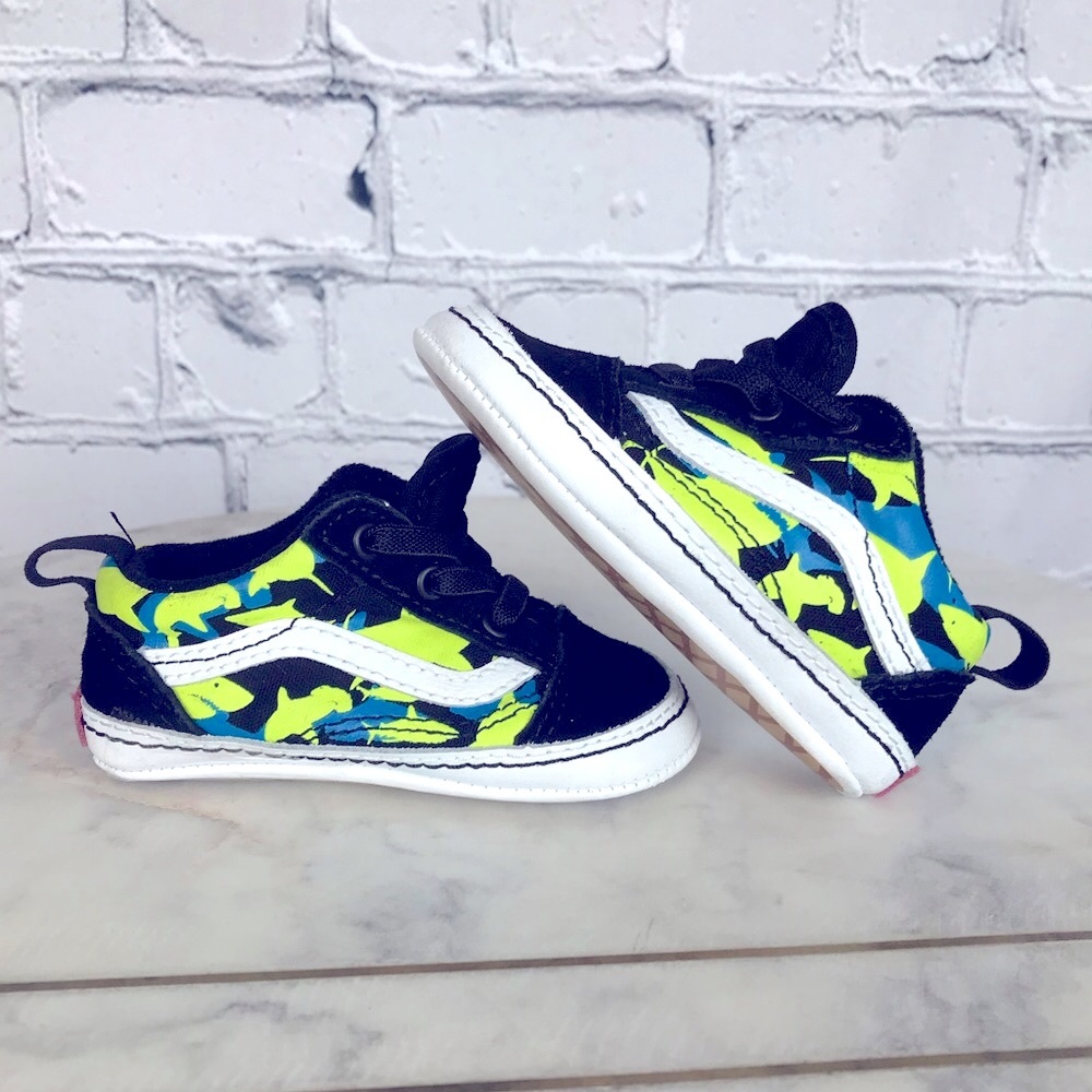 Vans Off The Wall Baby Infant Slip-On Baby Skater Multicolor Camo Shark Shoes 4